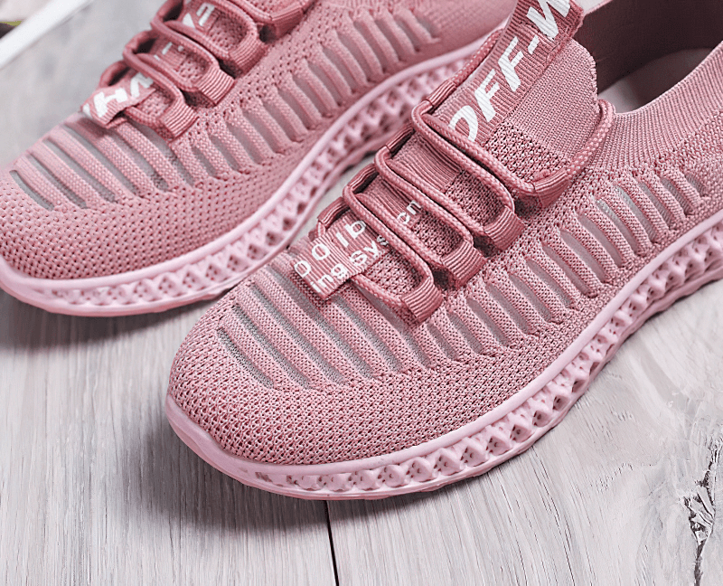 Pink mesh breathable lace-up women's sneakers with flat bottom for casual style
